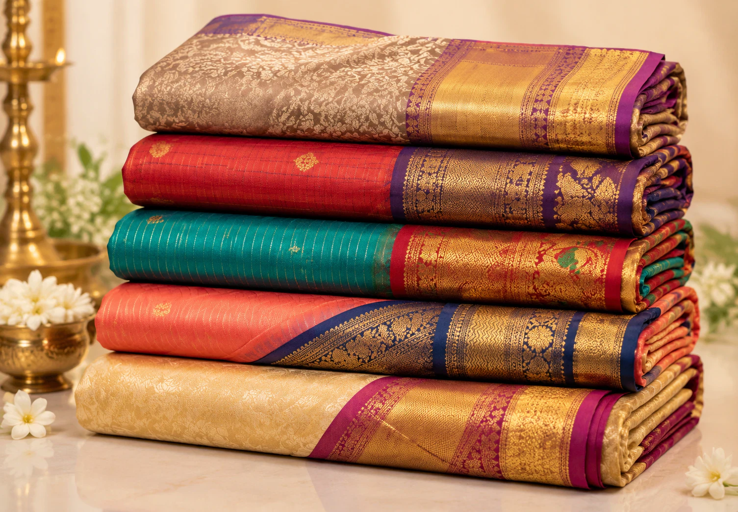 Traditional Banarasi saree with detailed zari weaving