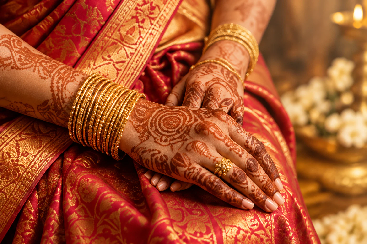 Bride Wearing Traditional Silk Saree