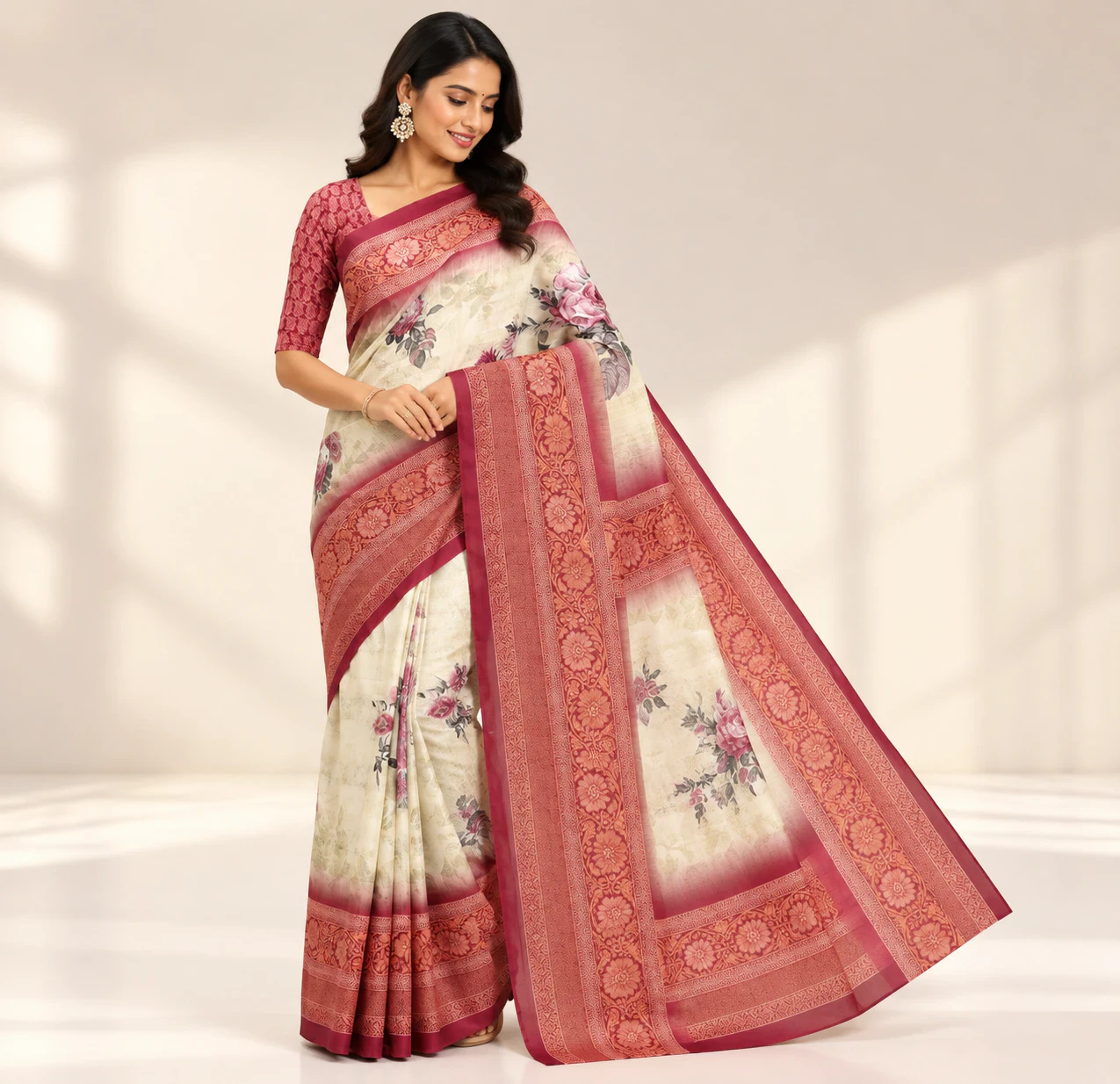 Woman wearing elegant Cotton Silk Saree