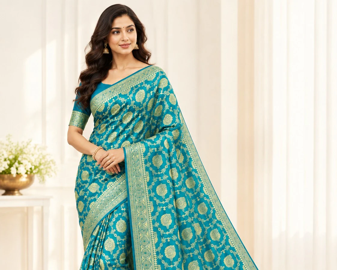 Banarasi silk saree zari weaving detail